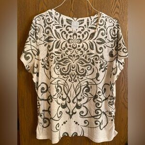 Sunday - Women's White and Olive Patterned bling Top